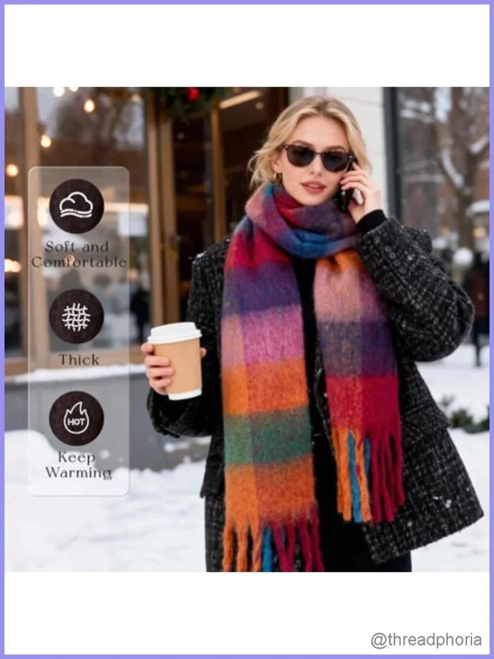 Chunky Oversized Warm Winter Scarf Long Plaid Blanket Scarf